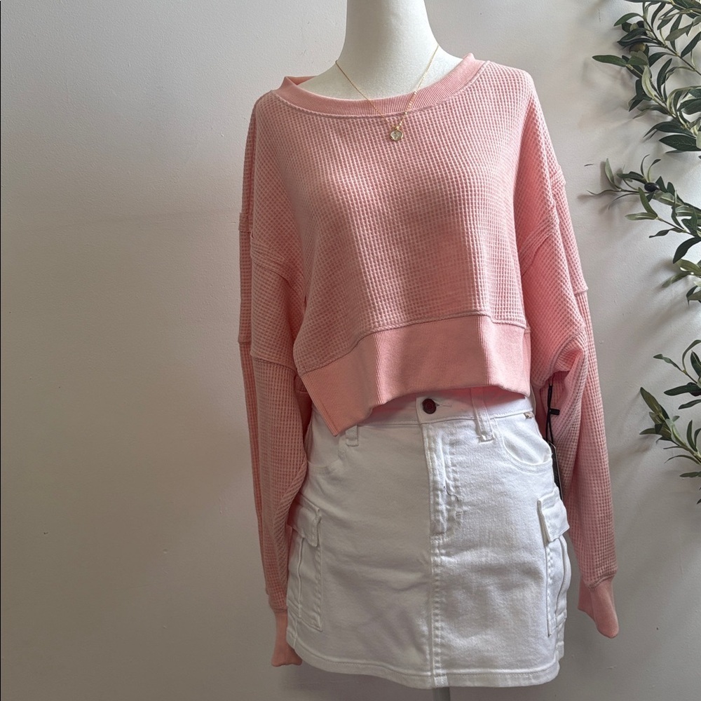 Pink Waffle Knit cropped Sweater